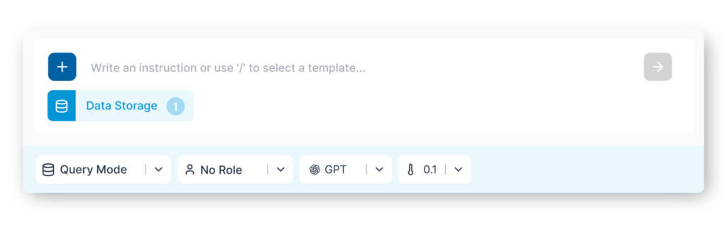 Graphic showing the query mode in the 506 CompanyGPT input line. With this mode, users can access entire data stores of their company to efficiently query large amounts of data.